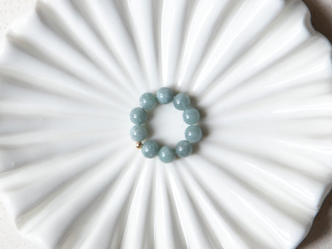 Ring made of Burmese jade &amp; 18-carat gold-plated pearl, Maelis Ring