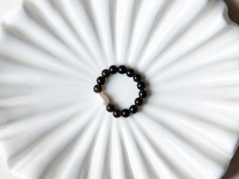 Ring with golden obsidian &amp; freshwater pearl, Sera Ring