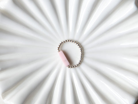 Ring with pink natural stone &amp; 925 silver beads, Mira Ring