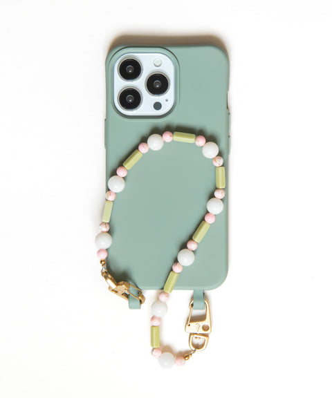 Short mobile phone chain with rhodonite natural stones
