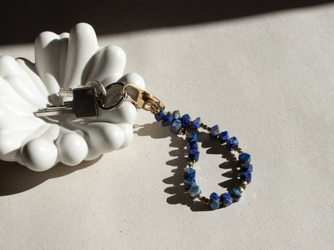 Schlüsselkette kurz mit Lapislazuli Natursteinen