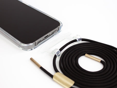 Handykette mit CLEAR Smart Case & Kordel Black Beauty