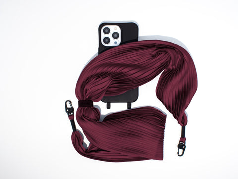 NEU eilenna Handyhülle für iPhone und Samsung mit Plisseetuch Band, CROW Schwarz und BURGUNDY Weinrot, Handarbeit, Limited Edition