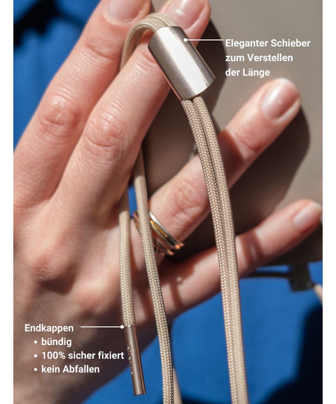 Handykette und Handyhülle für iPhone und Samsung in CLAY Grau mit Kordel OAT, handmade von eilenna