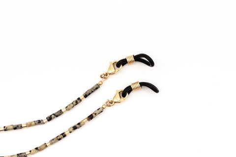 Brillenkette aus Naturstein Dalmatiner Jaspis & 18K vergoldeten Karabinern, 2-in-1 Sonnenbrillen-Kette und Halskette, Handmade von eilenna