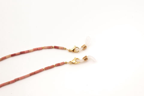 Brillenkette aus Naturstein Rhodochrosit & Süßwasserperle, Handmade Brillenzubehör von eilenna, 2-in-1 Sonnenbrillen-Kette und Halskette