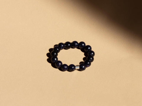 Ring mit blauen Sandstein Naturstein Perlen & 925 Silberperle, Noa Ring