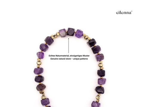 Schlüsselkette kurz aus Naturstein aus Amethyst, Universal Kette mit Karabinern, Echter Steinschmuck, Handmade von eilenna