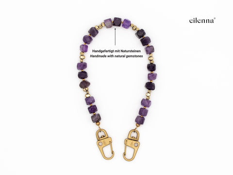 Schlüsselkette kurz aus Naturstein aus Amethyst, Universal Kette mit Karabinern, Echter Steinschmuck, Handmade von eilenna