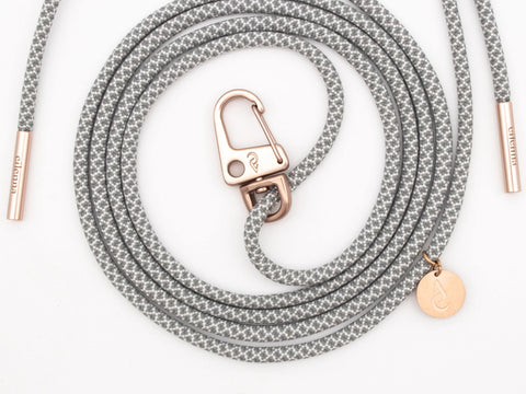 Handykette universal mit Karabiner und Adapter, Handykordel in FOGGY mit Silber oder Rosegold, handmade von eilenna