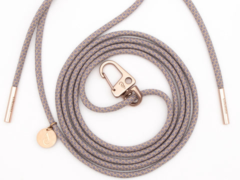 Handykette universal mit Karabiner und Adapter, Kordel in OVER the TAUPE mit Gold oder Rosegold, handmade von eilenna