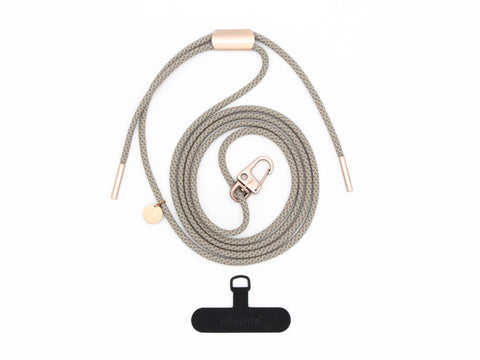 Handykette universal mit Karabiner und Adapter, Kordel in GINGER mit Gold oder Roségold, handmade von eilenna