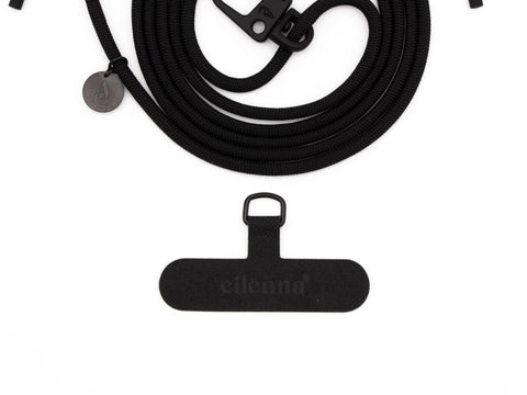Handykette universal mit Karabiner und Adapter, Kordel in BLACK BEAUTY mit Gold, Rose, Silber oder Schwarz, handmade von eilenna