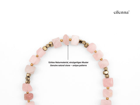 Schlüsselkette kurz aus Naturstein aus Rosenquarz, Universal Kette mit Karabinern, Echter Steinschmuck, Handmade von eilenna