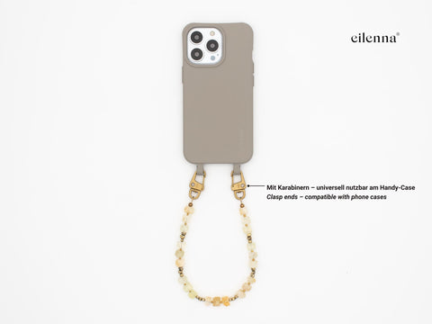 Handykette kurz aus Citrin Naturstein Perlen, universal Handschlaufe und Schlüsselanhänger mit Karabinern handmade von eilenna