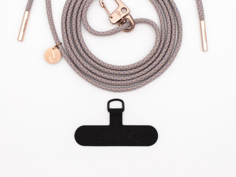 Handykette universal mit Karabiner und Adapter, Kordel in OVER the TAUPE mit Gold oder Rosegold, handmade von eilenna