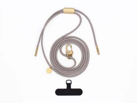 Handykette universal mit Karabiner und Adapter, Kordel in OVER the TAUPE mit Gold oder Rosegold, handmade von eilenna