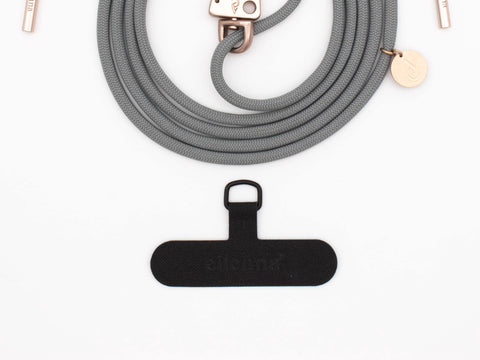 Handykette universal mit Karabiner und Adapter, Kordel in PEPPELSTONE mit Roségold oder Silber, handmade von eilenna
