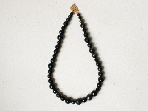 Goldener Obsidian Halskette Damen, Schwarze Edelstein Kette mit Goldschimmer, Naturstein Perlen 18K Vergoldet, Handgemacht von eilenna