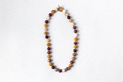 Halskette Mookait Damen, bunte Edelstein Kette, Naturstein Perlen 18K Vergoldet, Handgemacht von eilenna